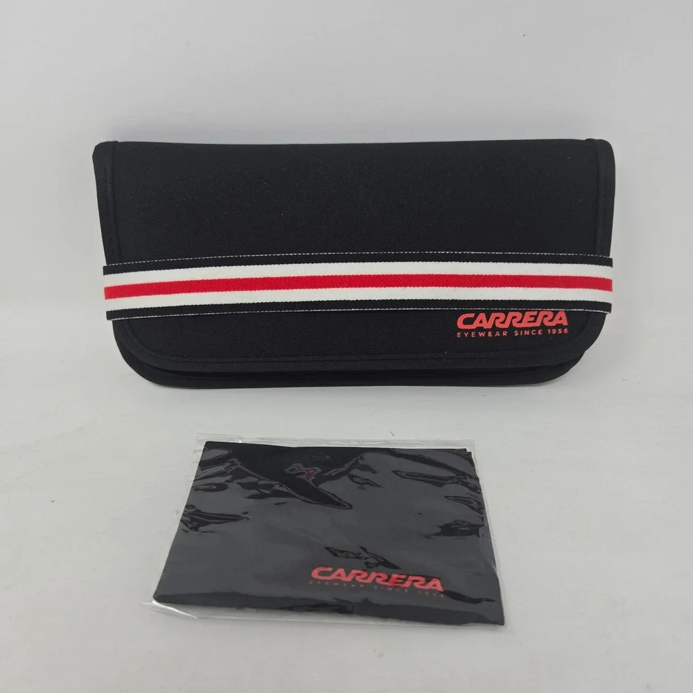 Carrera Eyewear Black Soft Sunglasses Case with Striped Band‎ and Cleaning Cloth